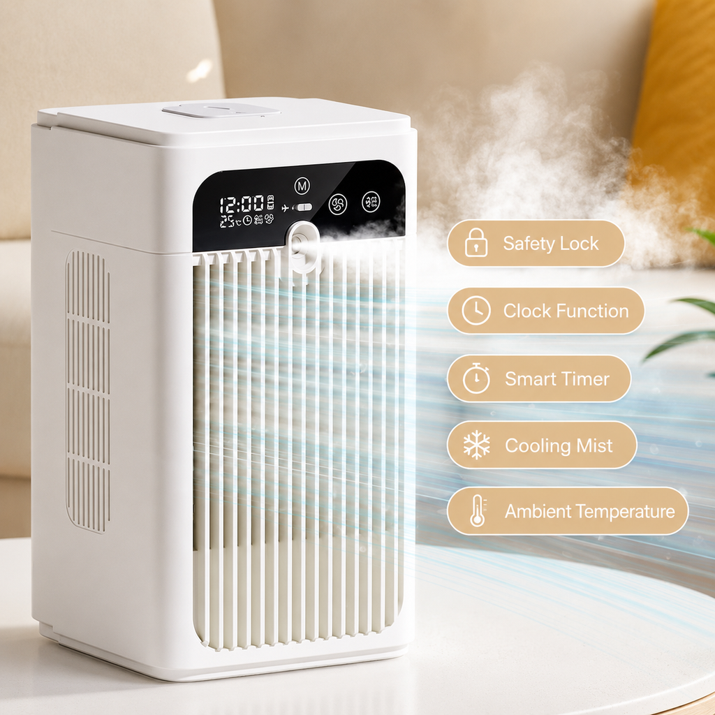 Mini Desktop Air Cooler Fan - Portable Mist Cooling Fan with 370mL Water Tank & Touch Display
