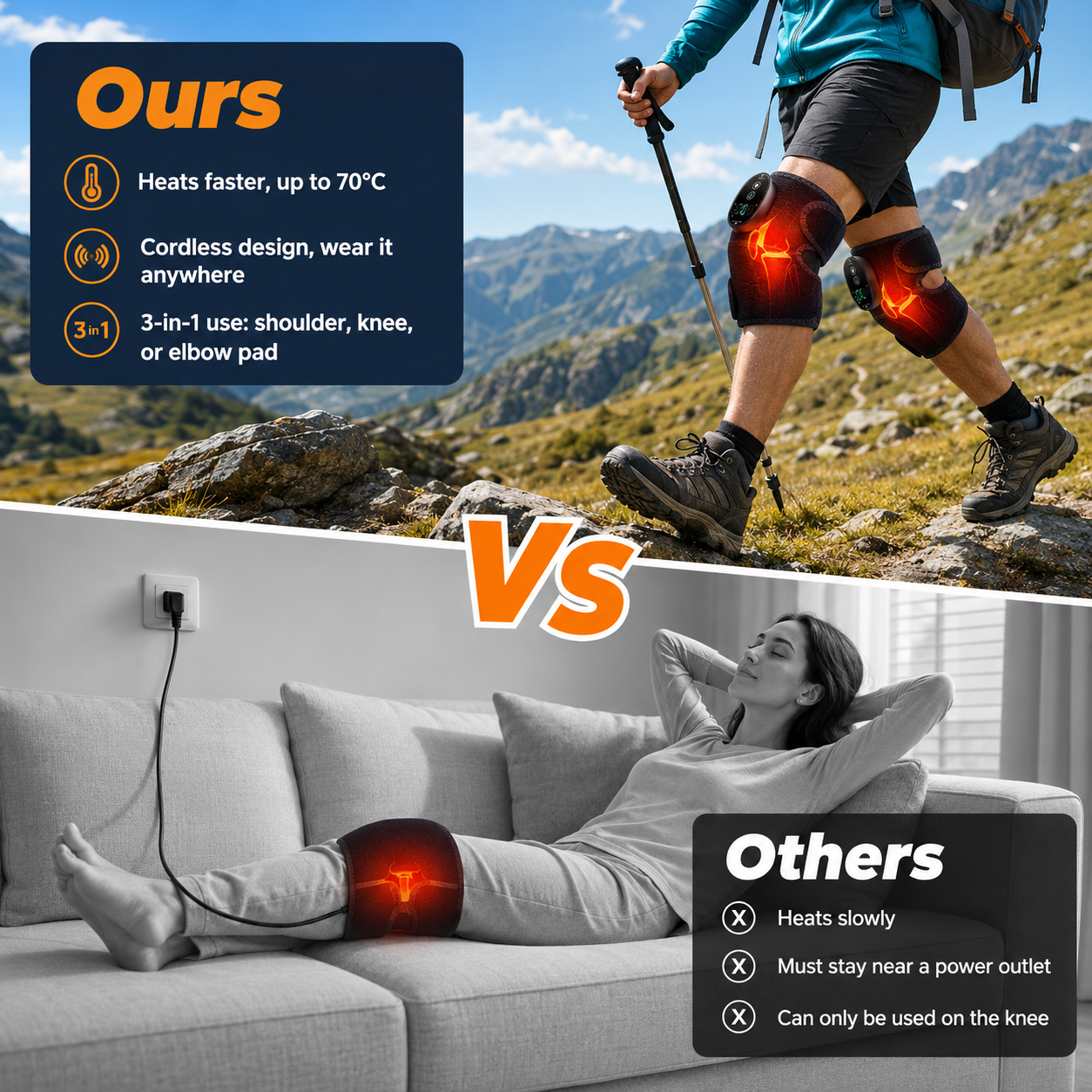 3-in-1 Cordless Knee Heating Pad with Smart Temperature Control