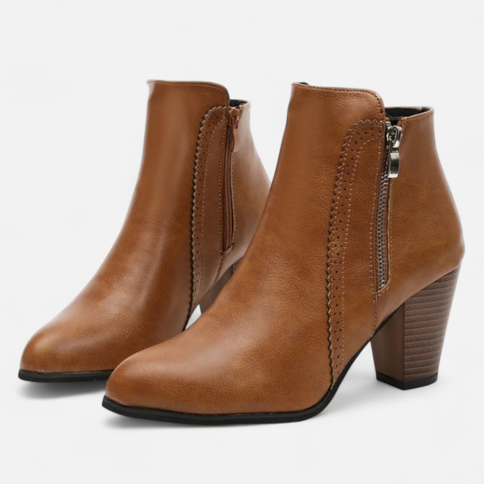 Women’s Retro Zip-Heel Support Fashion Boots with Coarse Heel and Sleek Side Zipper