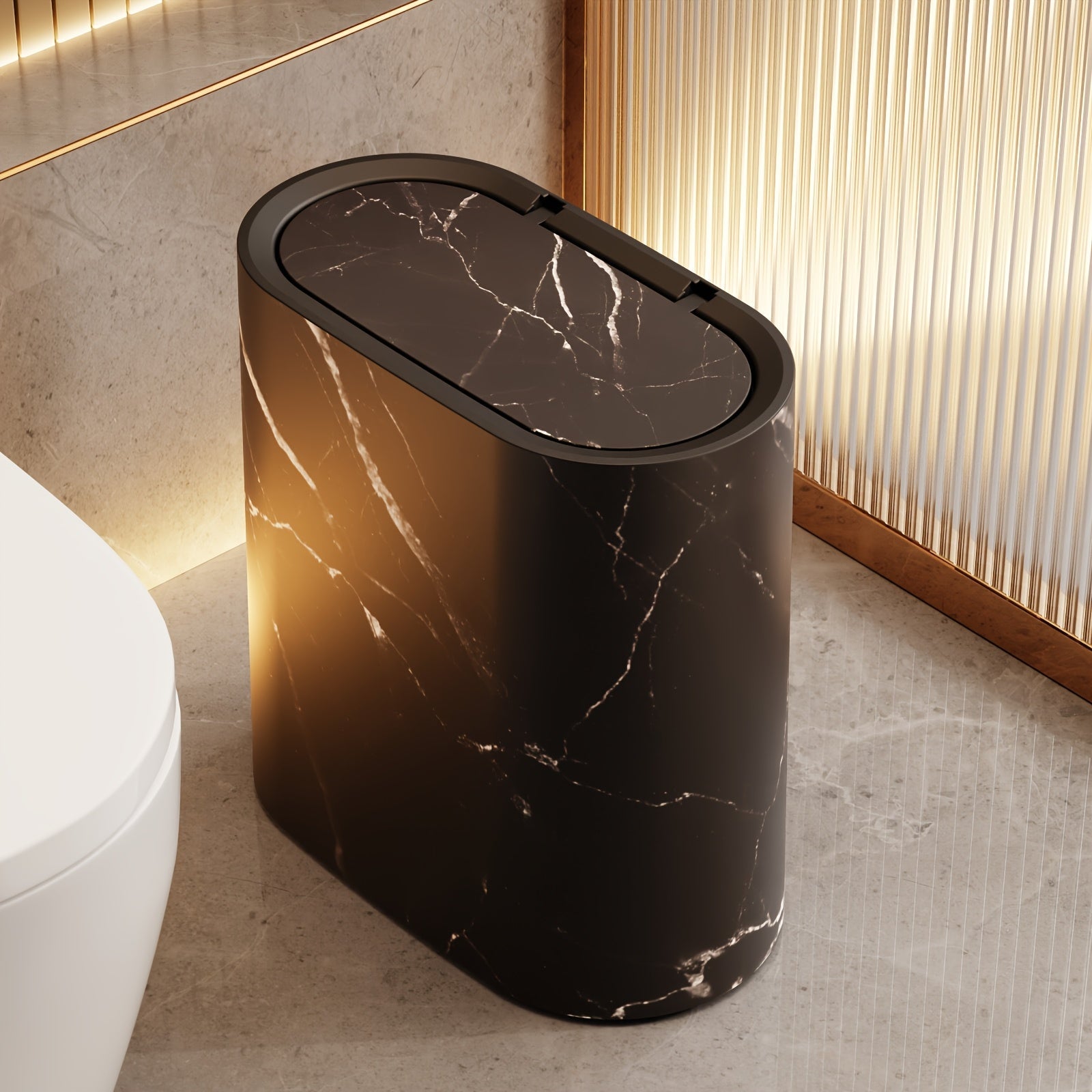 Bathroom Trash Can Lid Marble Modern Small Kitchen Bin - Image 7