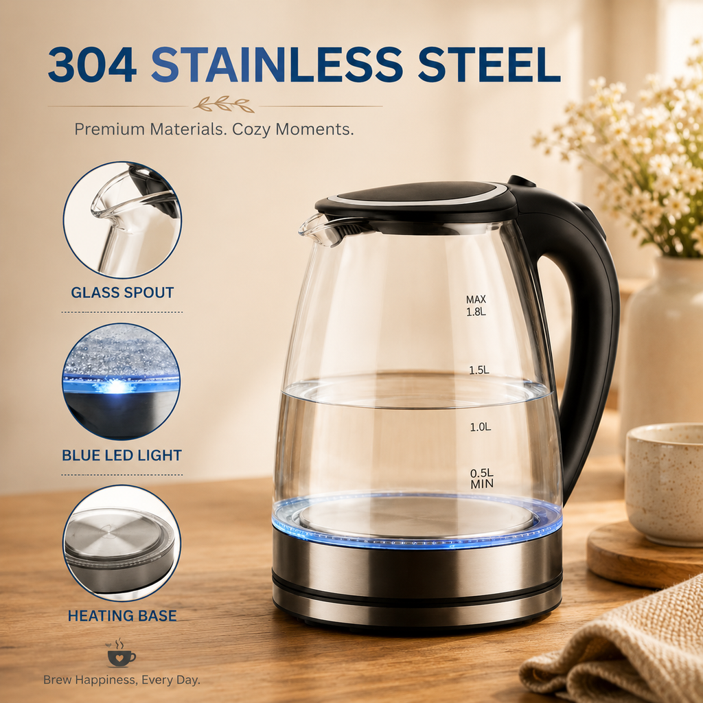 1.8L Electric Glass Kettle with LED Illumination