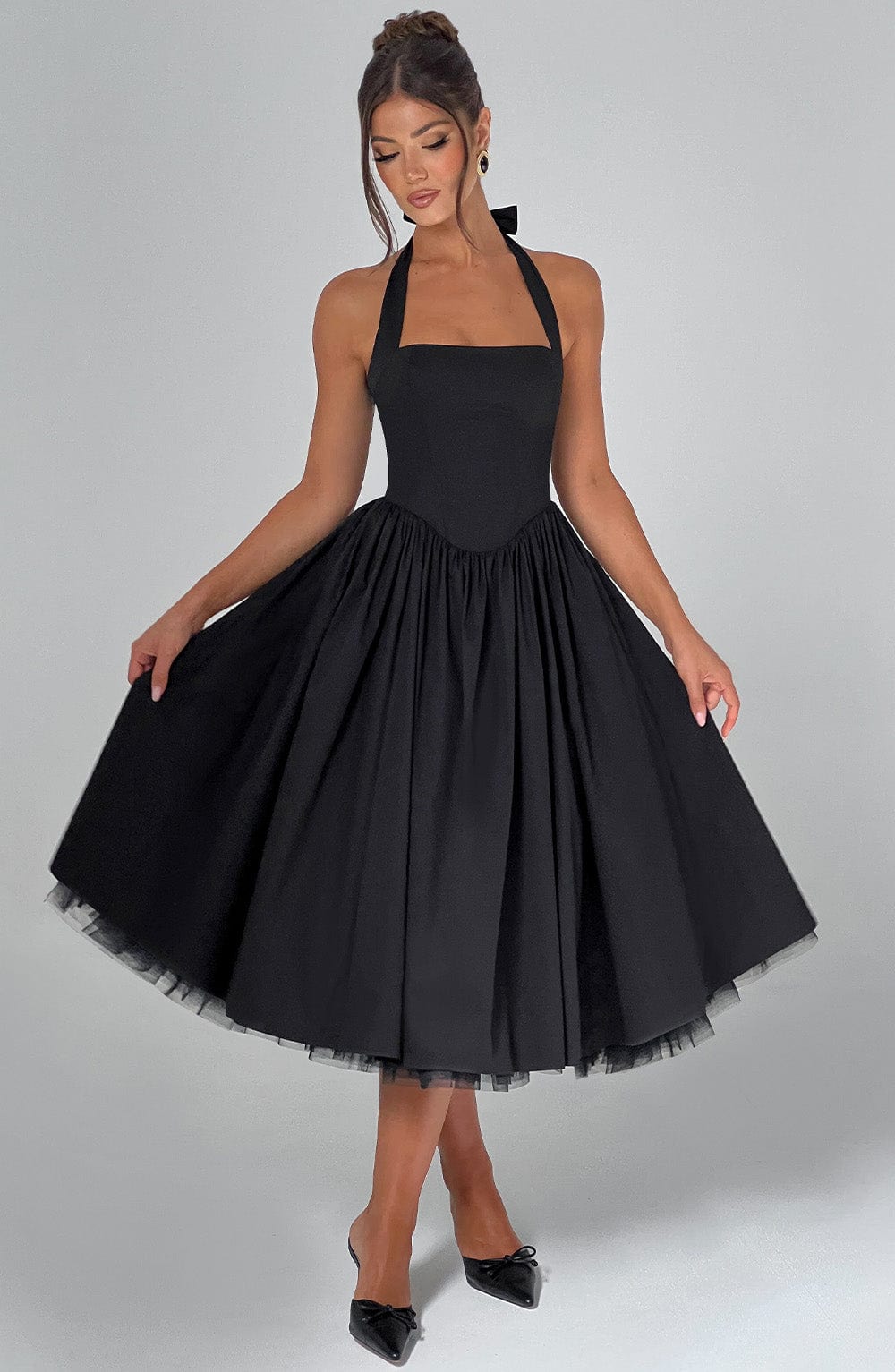 Women’s Chic Halter Wedding Guest Dresses Midi Length