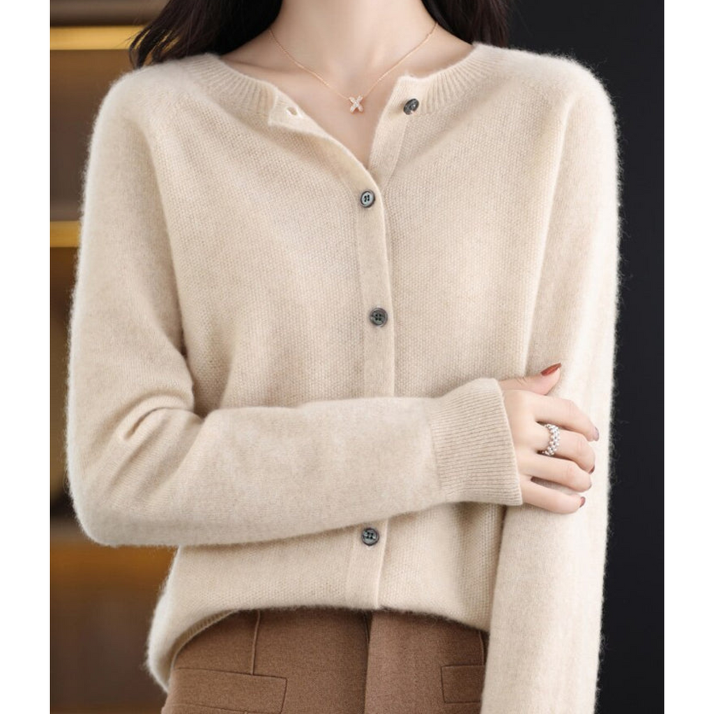 Women's Classic Flattering Fit Button Cardigan with Round Neckline