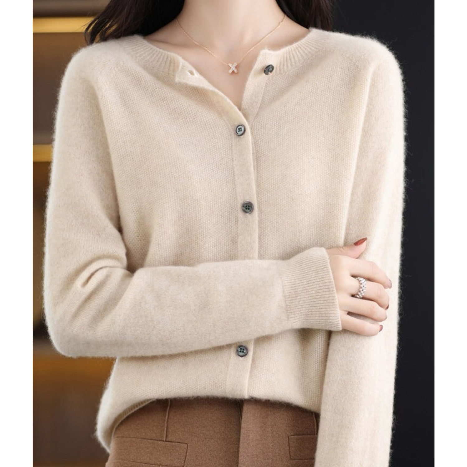 Women's Classic Flattering Fit Button Cardigan with Round Neckline