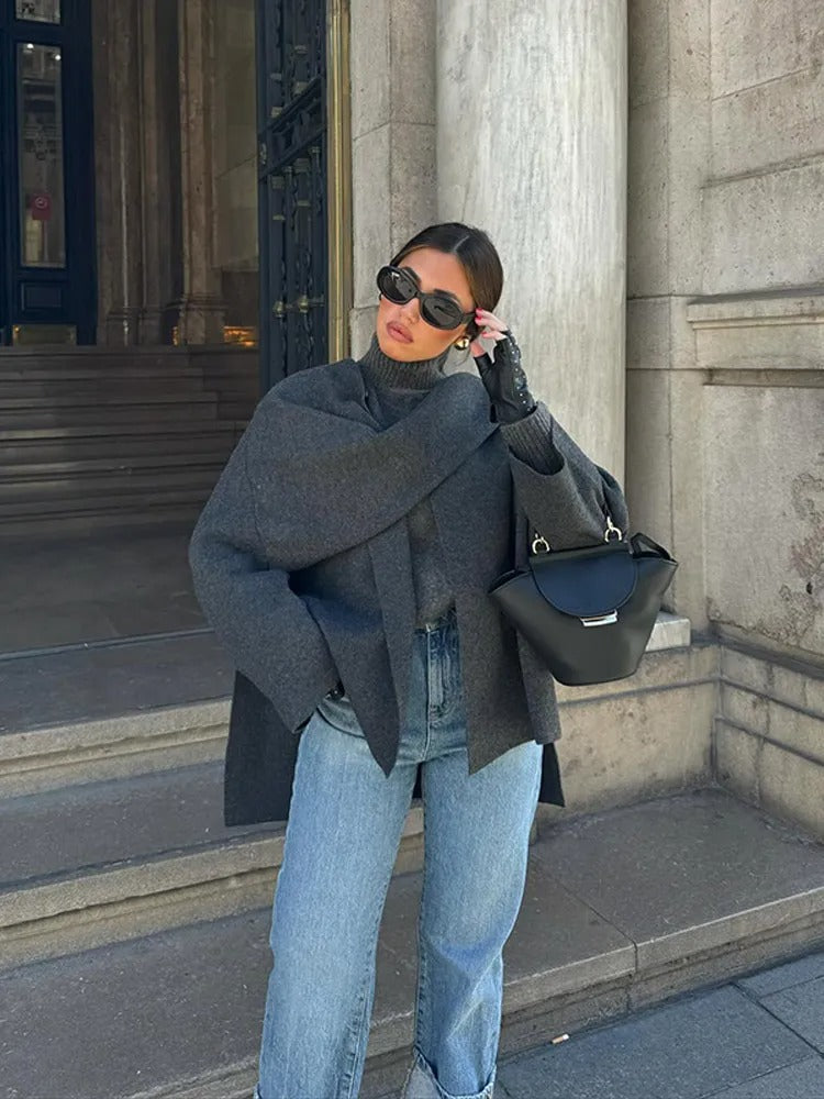 Women's Fashion Slip-on Asymmetrical Poncho for Winter Warmth