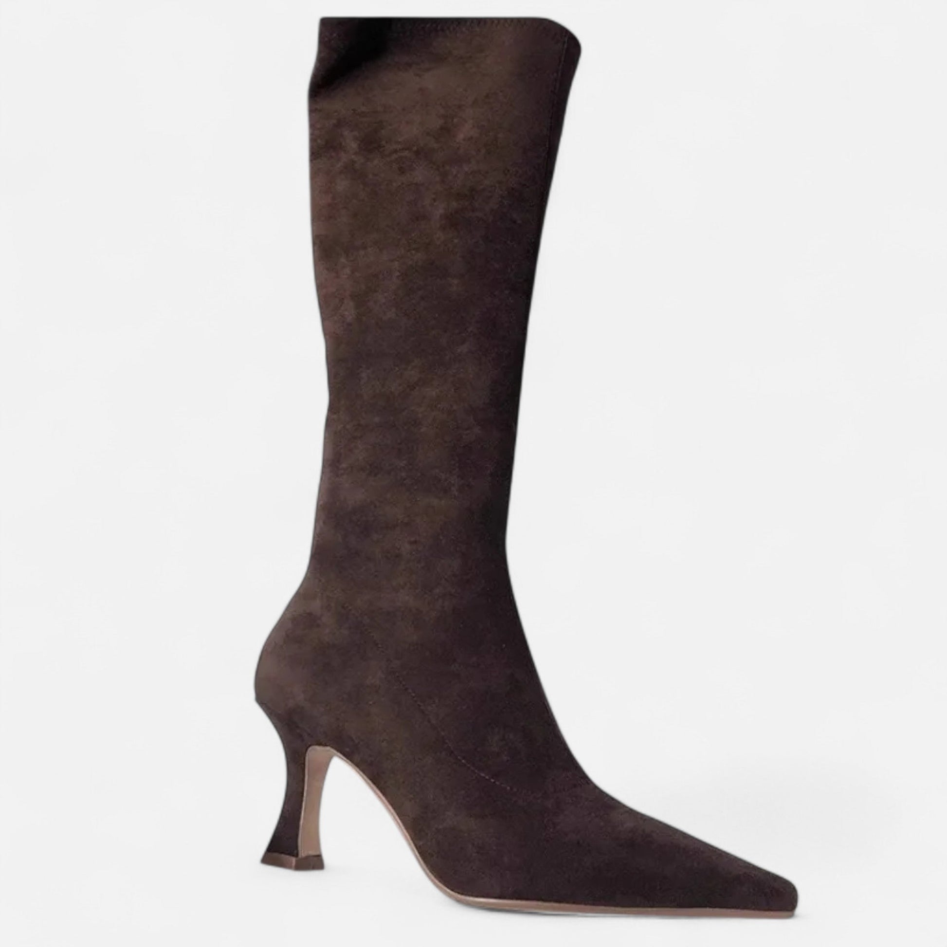 Women’s Sleek Suede Thigh-High Heeled Boots with Pointed Toe