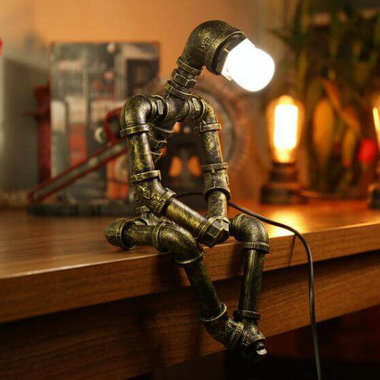 Industrial Table Lamp Retro Bronze Metal Accent Bedside Lighting
