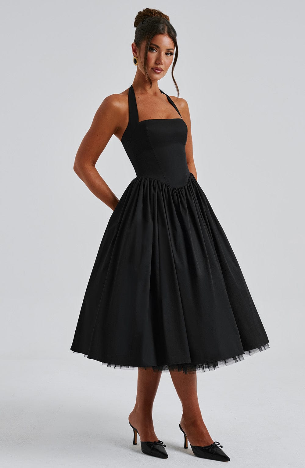 Women’s Chic Halter Wedding Guest Dresses Midi Length