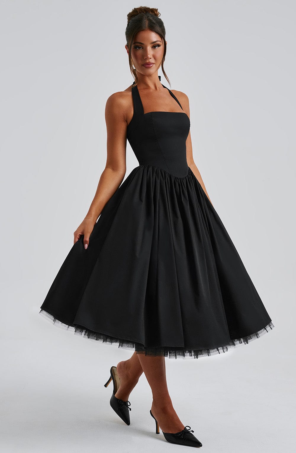 Women’s Chic Halter Wedding Guest Dresses Midi Length
