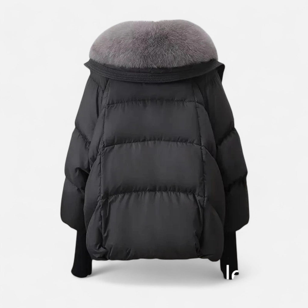 Women’s Fashionable Layered Down Jacket with Thick Design and Fur-Collar