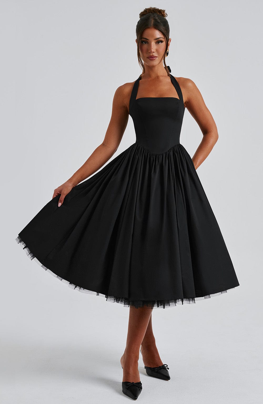 Women’s Chic Halter Wedding Guest Dresses Midi Length
