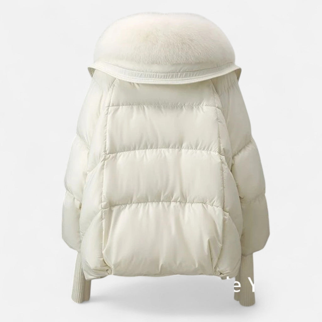 Women’s Fashionable Layered Down Jacket with Thick Design and Fur-Collar
