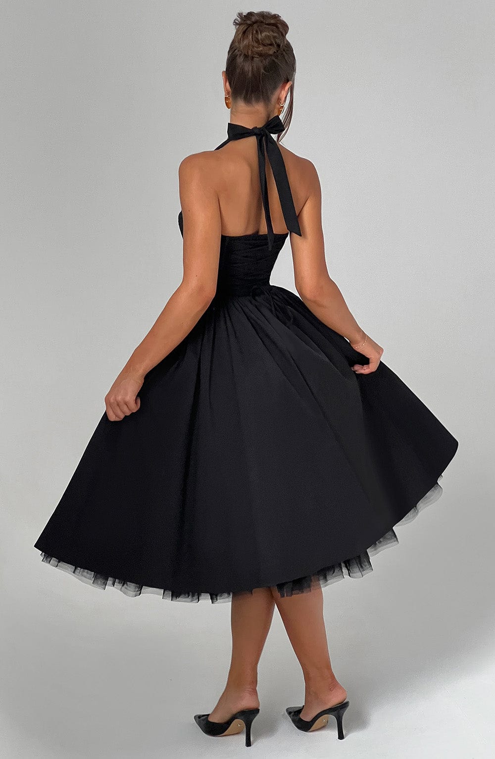 Women’s Chic Halter Wedding Guest Dresses Midi Length