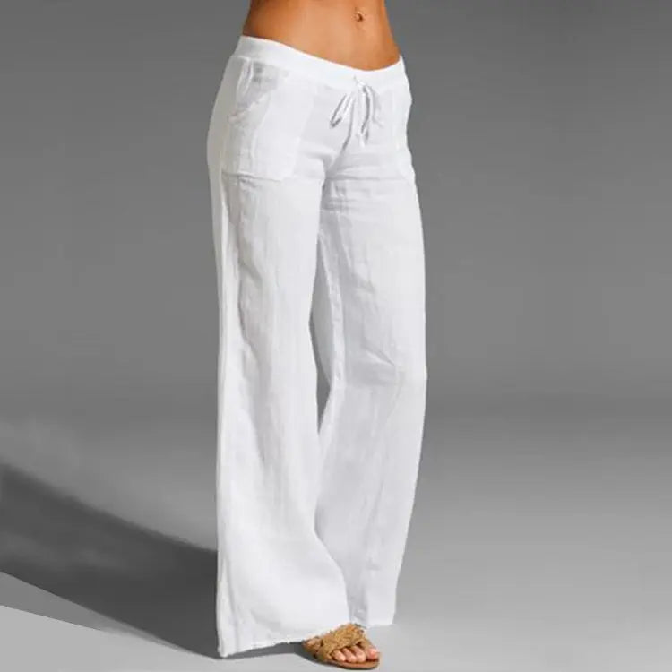 Women's Warm Casual Wide Summer Trousers with Adjustable Waist