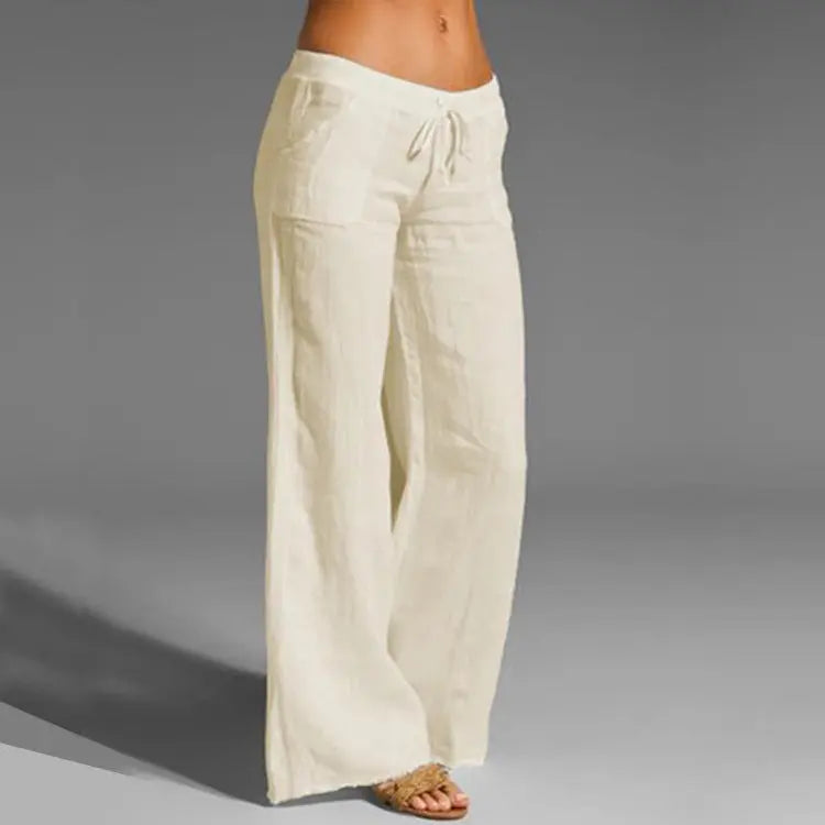 Women's Warm Casual Wide Summer Trousers with Adjustable Waist