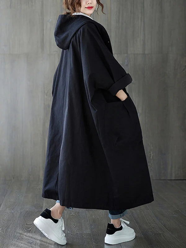 Women's Practical Hooded Long Trench Coat for Cold and Rainy Weather