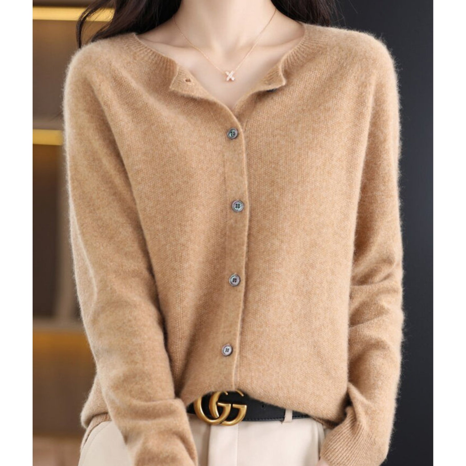 Women's Classic Flattering Fit Button Cardigan with Round Neckline