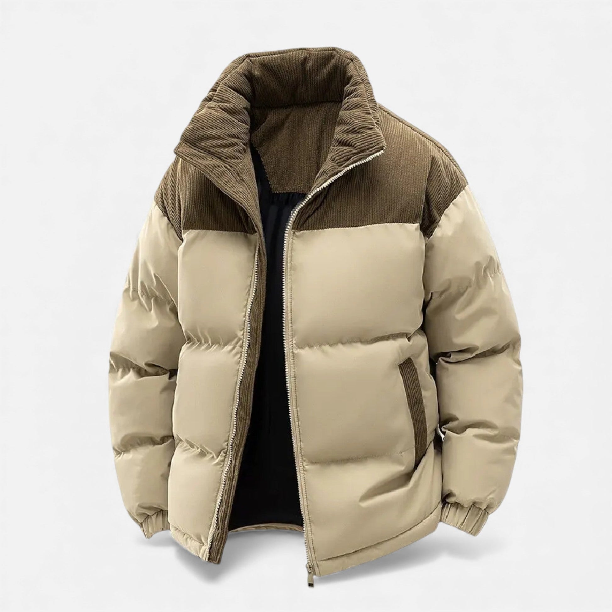 Men’s Casual Thick Fleece-Lined Winter Jacket with Stand-up Collar and Removable Hood