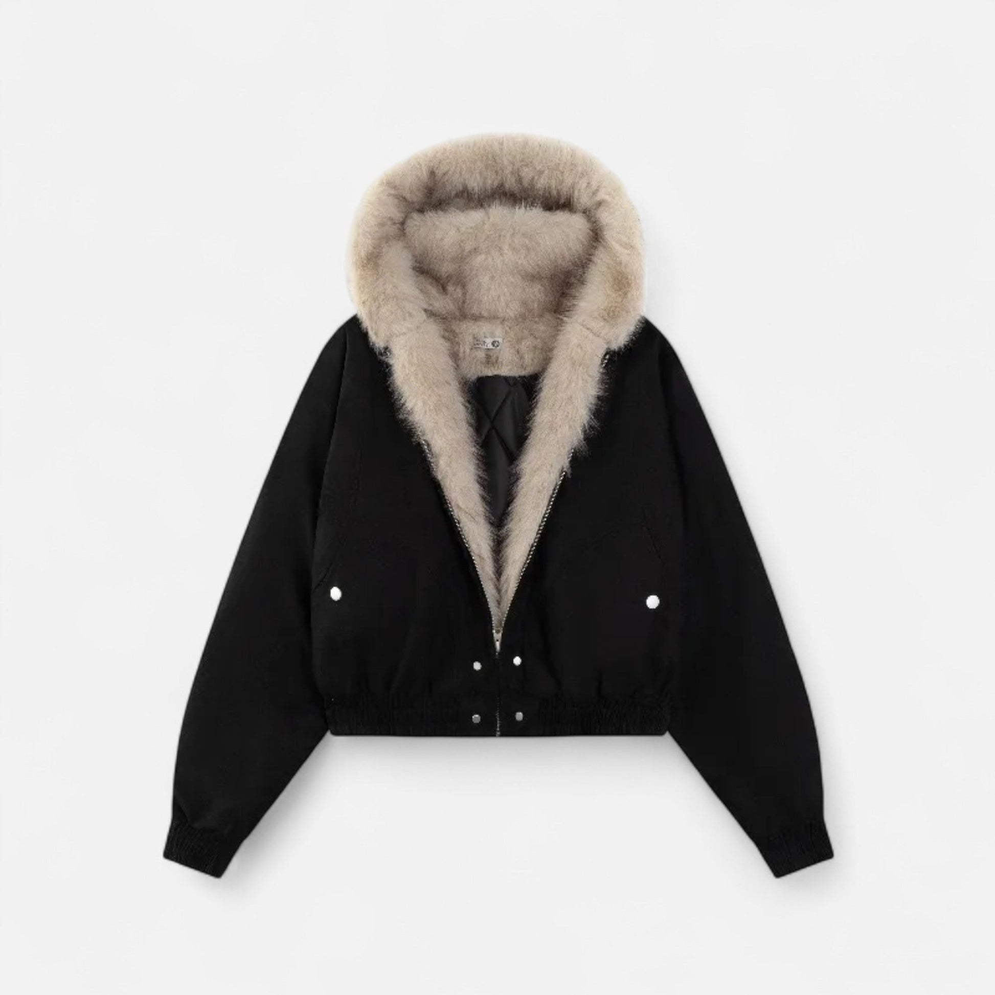 Women’s Retro Winter Fur Hooded Collar Thermal Coat with Functional Pockets and Zippers