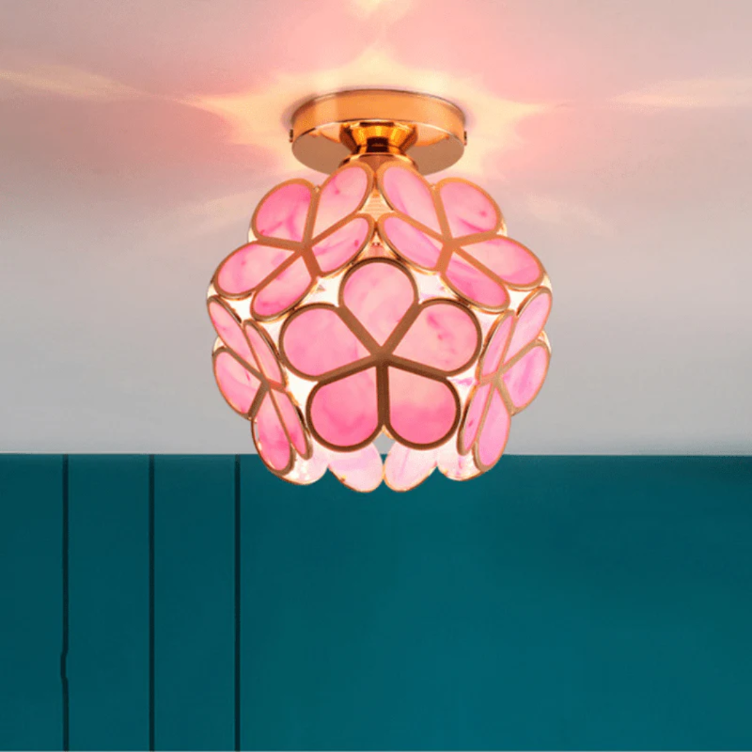 Flush Mount Ceiling Light Glass Flower Decorative LED Fixture