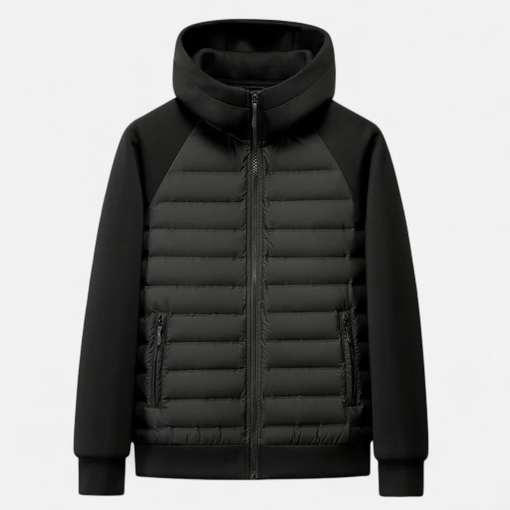 Men’s Outdoor Spliced Quilted Hooded Down Practical Jacket