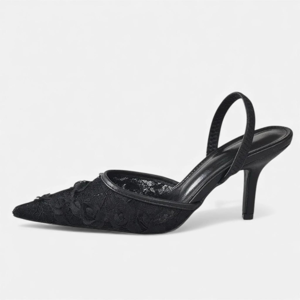 Women’s Statement Airy Embroidered Flower Mesh Sophisticated Heels