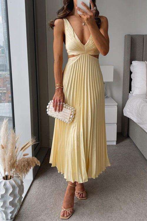 Women's Classic Flowing Pleated Midi Evening Dress