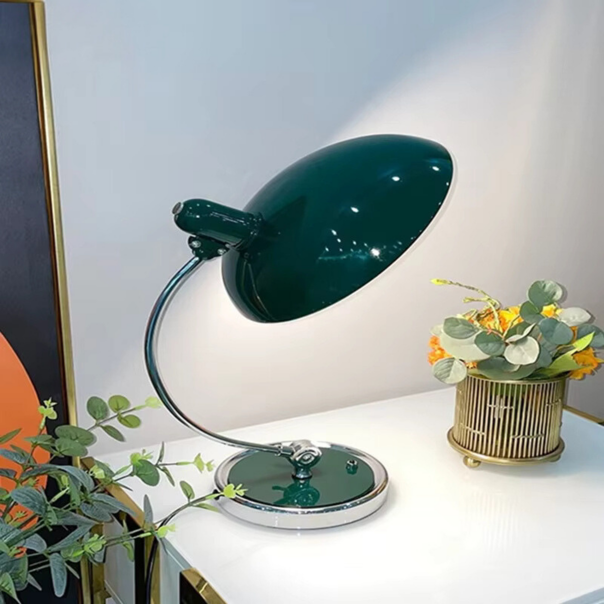 Modern Table Lamp Curved Chrome Metal Bedside Bauhaus Design - Image 7