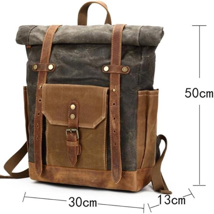 Men's Military Roll-Top Canvas Travel Hiking Laptop Backpack - Image 9