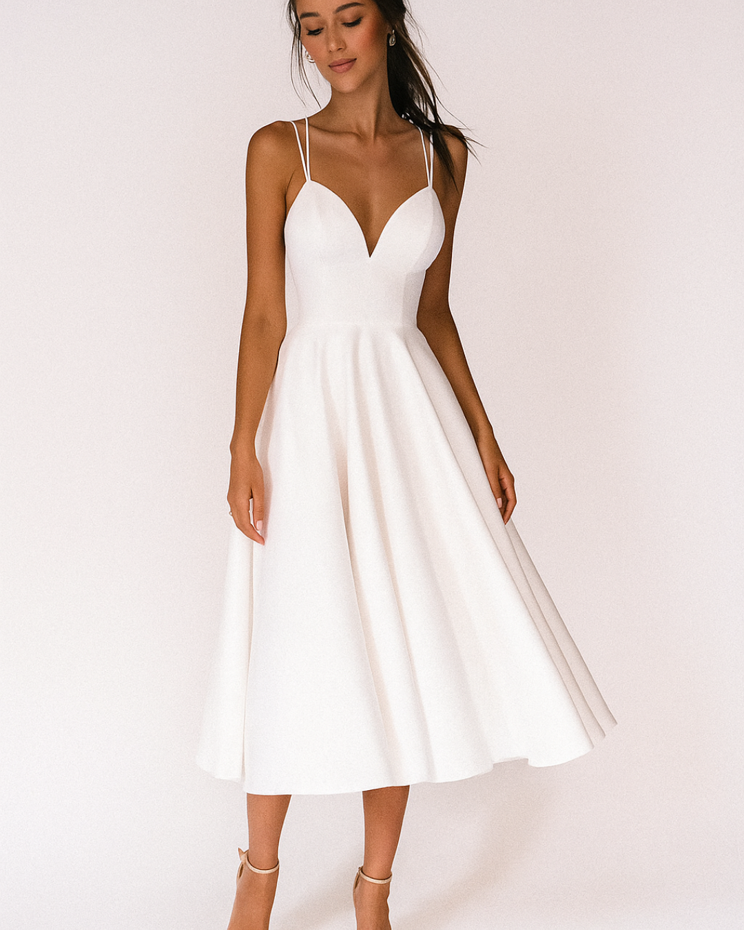 Women Modern Strappy Midi Length Wedding Guest  Dress