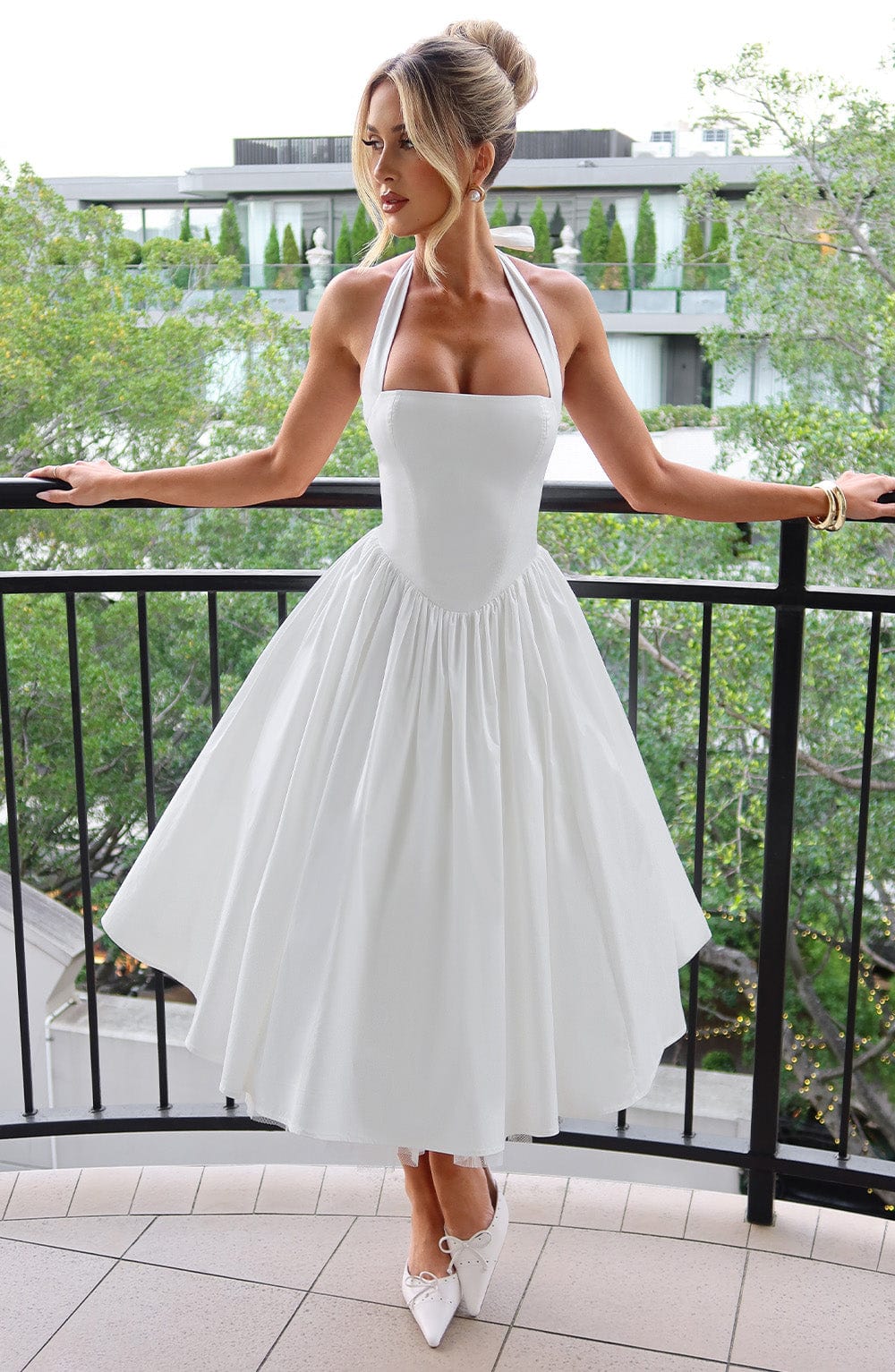 Women’s Chic Halter Wedding Guest Dresses Midi Length