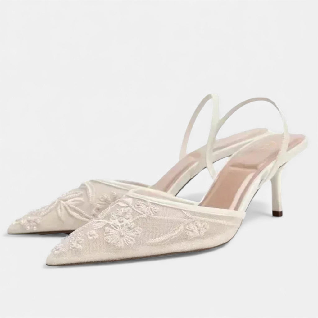 Women’s Statement Airy Embroidered Flower Mesh Sophisticated Heels