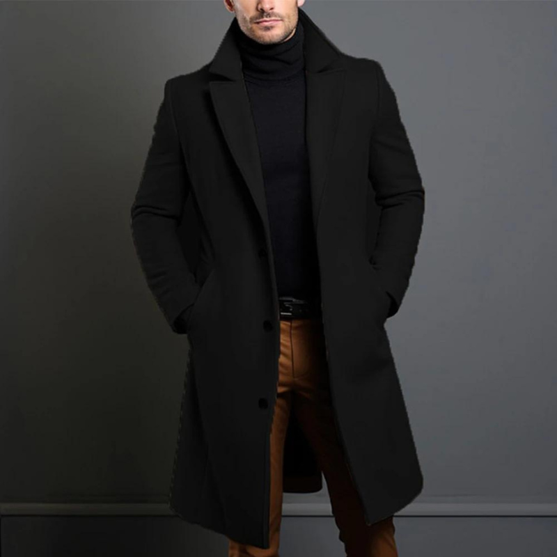 Versatile Long Warm Lapel Overcoat for Men