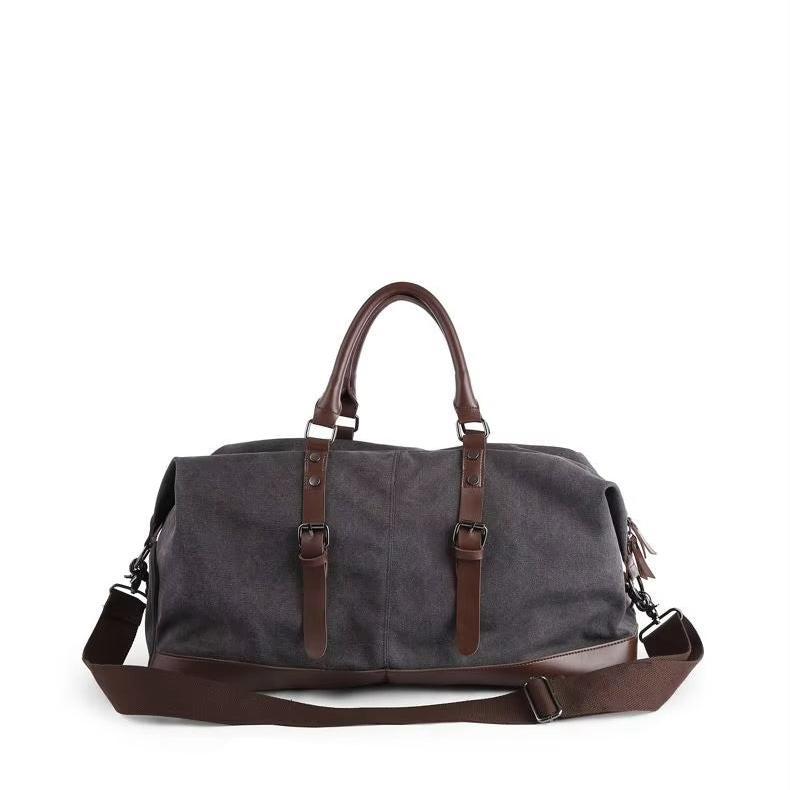 Men's Vintage Graphite Canvas and Brown Leather Weekender Travel Garment Duffle Bag - Image 6