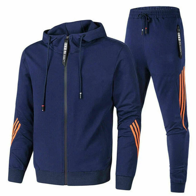 Men's Functional Zipper Sporty Hooded Tracksuit - Complete Hooded and Drawstrings Pants