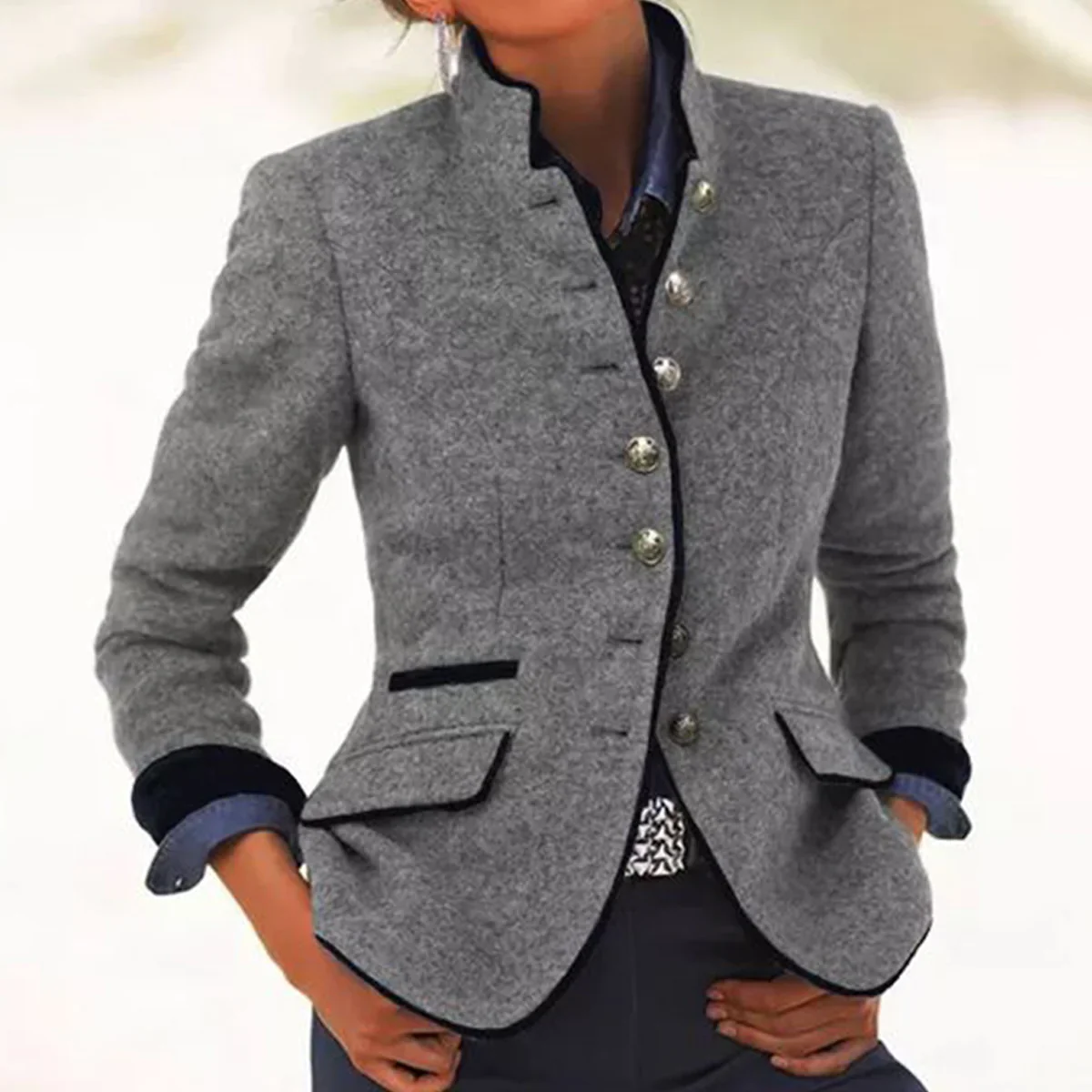 Women’s Vintage Buttoned High-Collar Winter Jacket