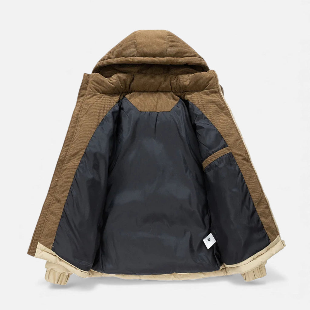 Men’s Casual Thick Fleece-Lined Winter Jacket with Stand-up Collar and Removable Hood