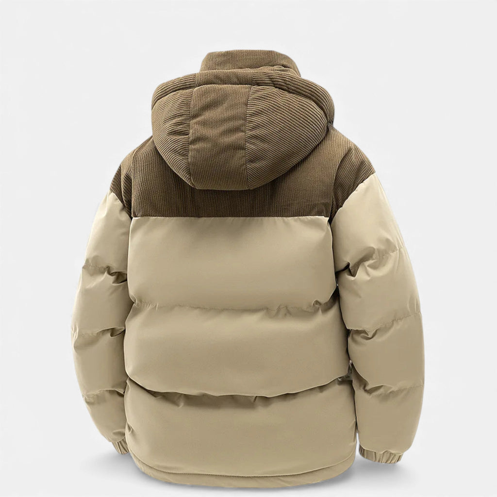 Men’s Casual Thick Fleece-Lined Winter Jacket with Stand-up Collar and Removable Hood