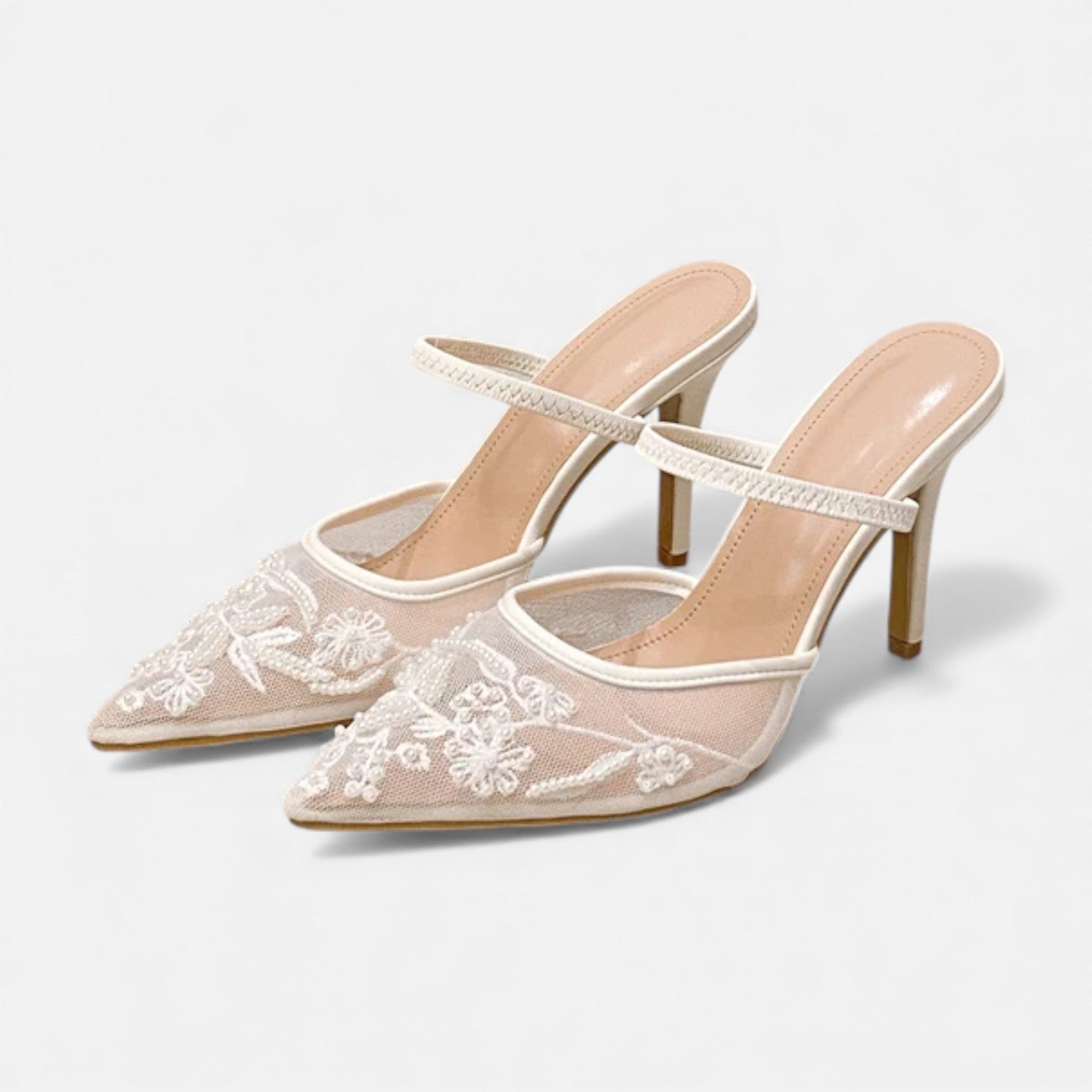 Women’s Statement Airy Embroidered Flower Mesh Sophisticated Heels