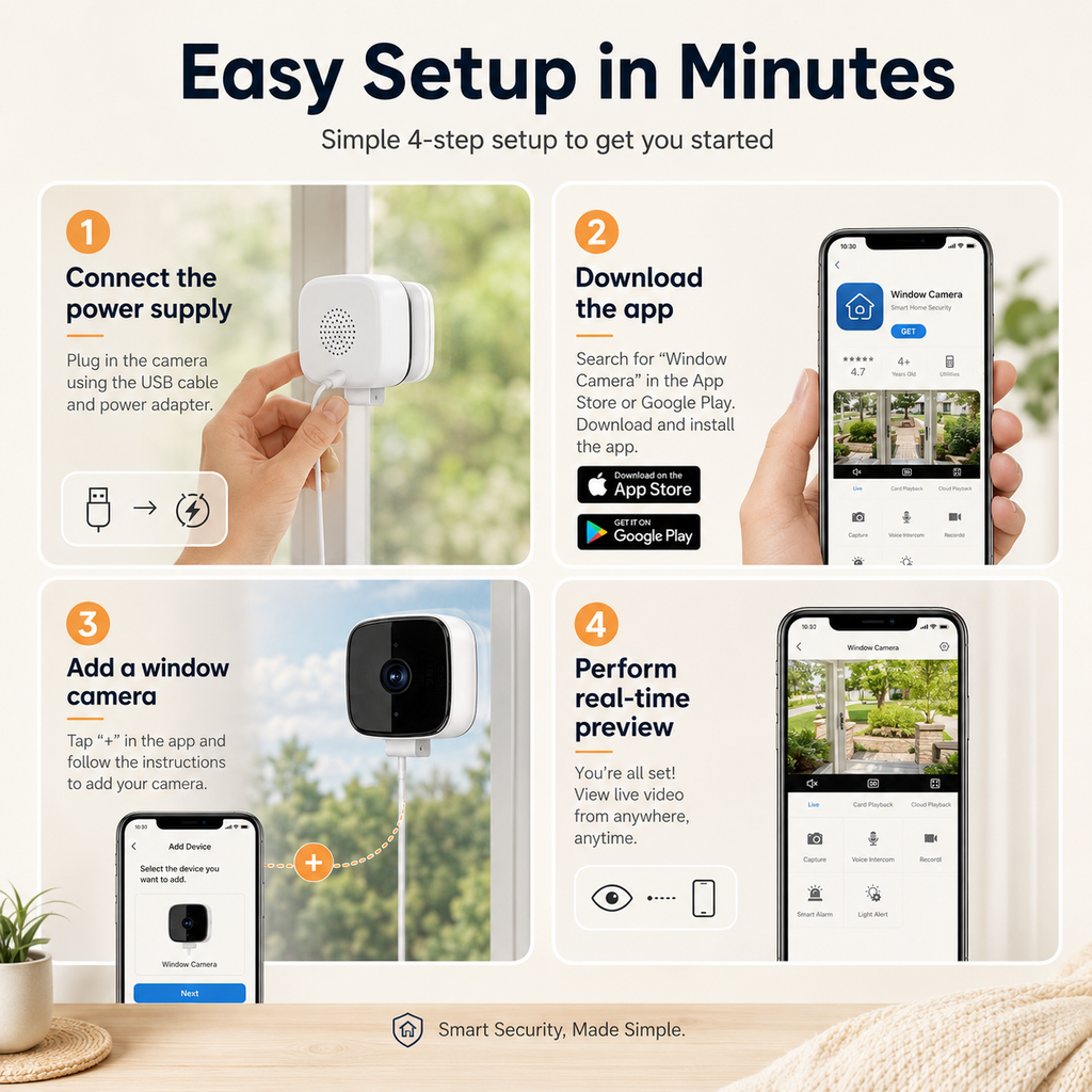 1080P WiFi Window Security Camera with 32GB Card