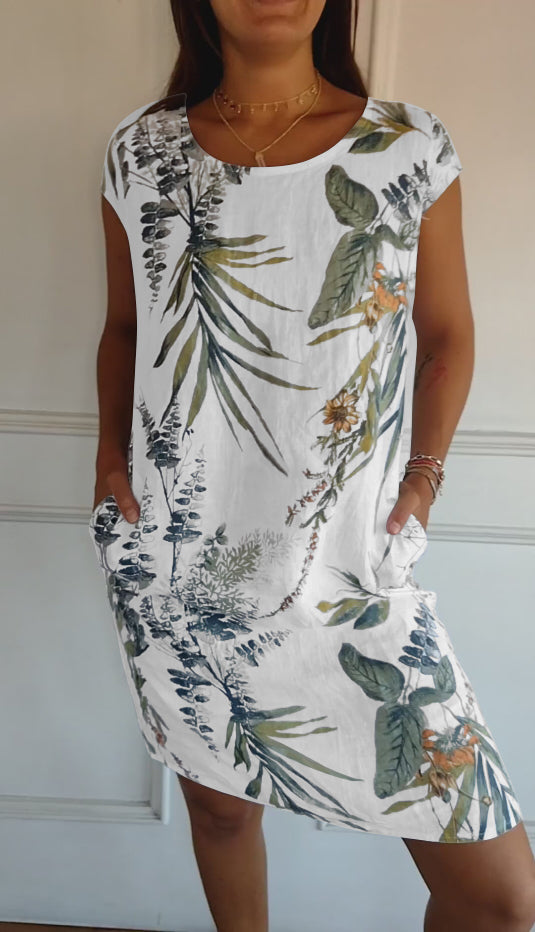 Casual Sunny Leaf Print Sleeveless Summer Dress for Women