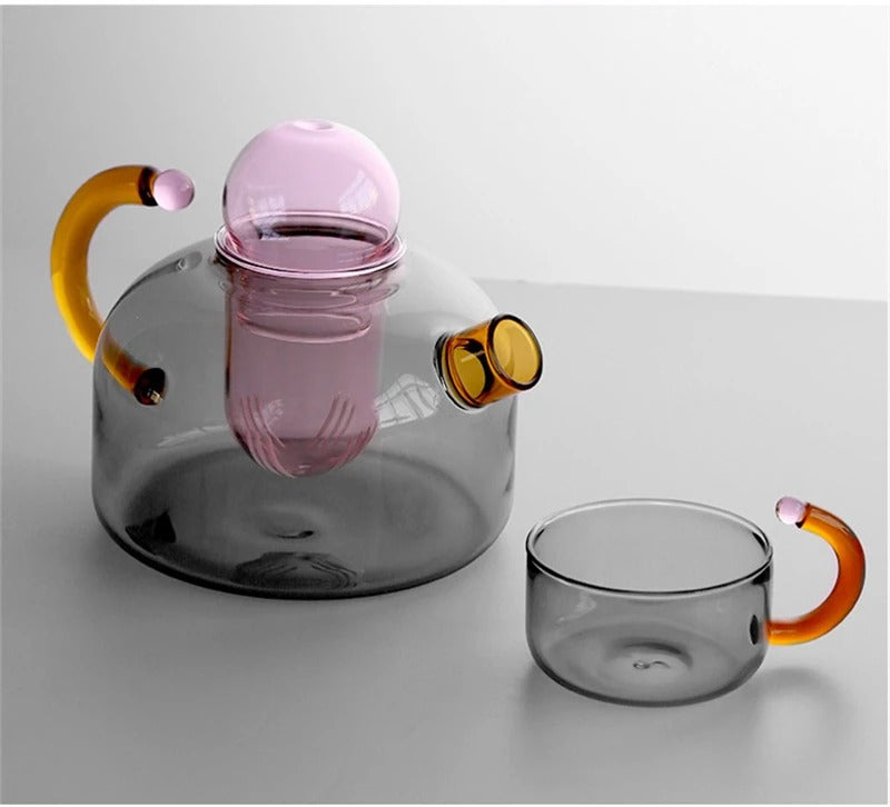 Modern Clear Tokyo Glass Teapot with Matching Cup