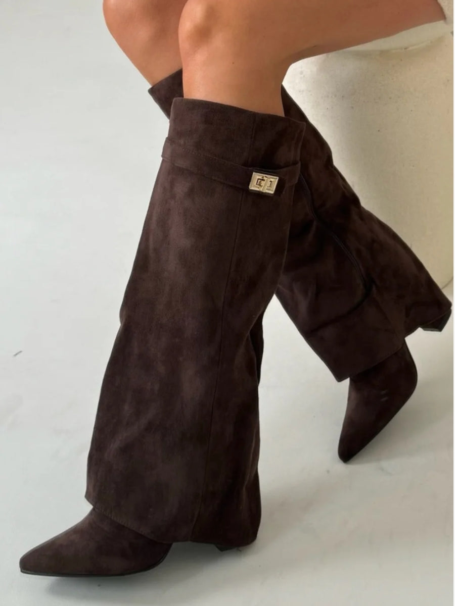 Women’s Fashion Knee High Boots with Flared Top and Block Heel