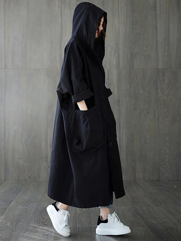 Women's Practical Hooded Long Trench Coat for Cold and Rainy Weather