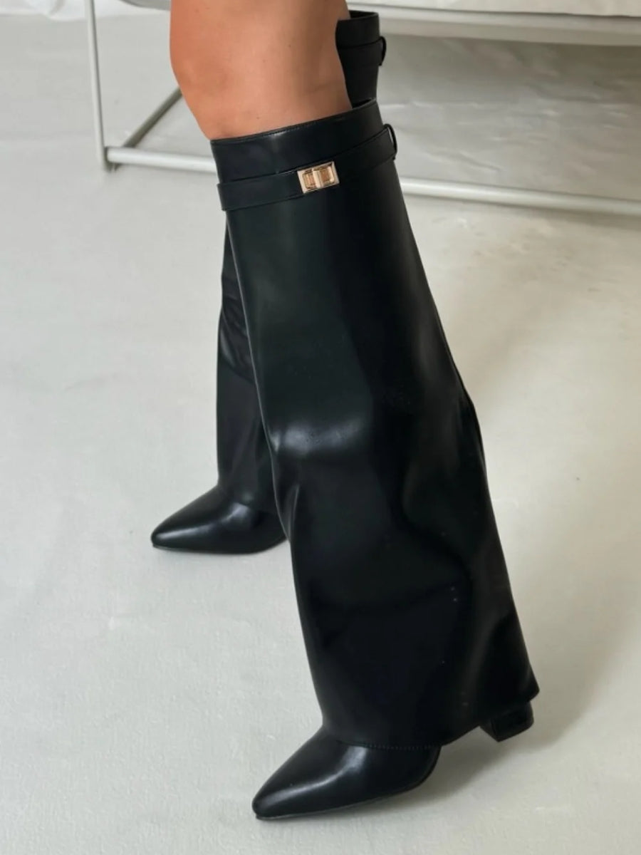 Women’s Fashion Knee High Boots with Flared Top and Block Heel