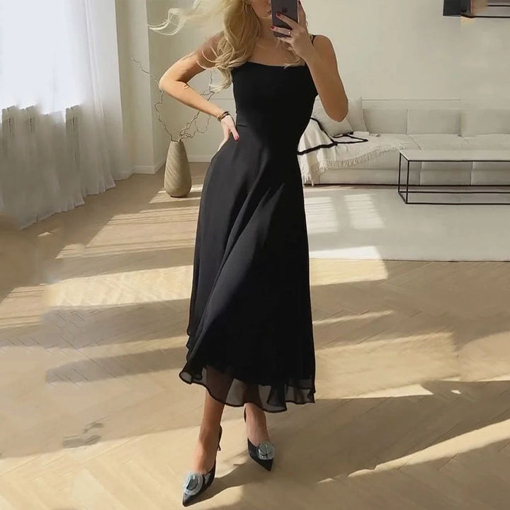 Women's Evening Square Neckline Midi Wedding Guest Dress