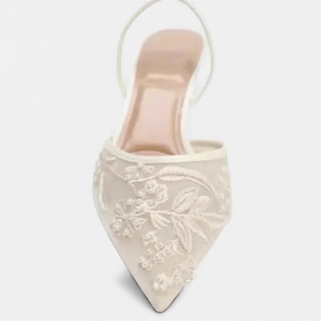 Women’s Statement Airy Embroidered Flower Mesh Sophisticated Heels