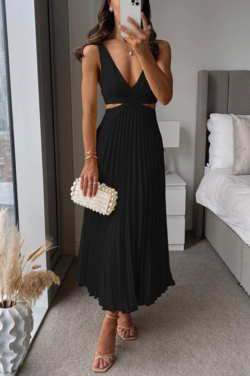 Women's Classic Flowing Pleated Midi Evening Dress