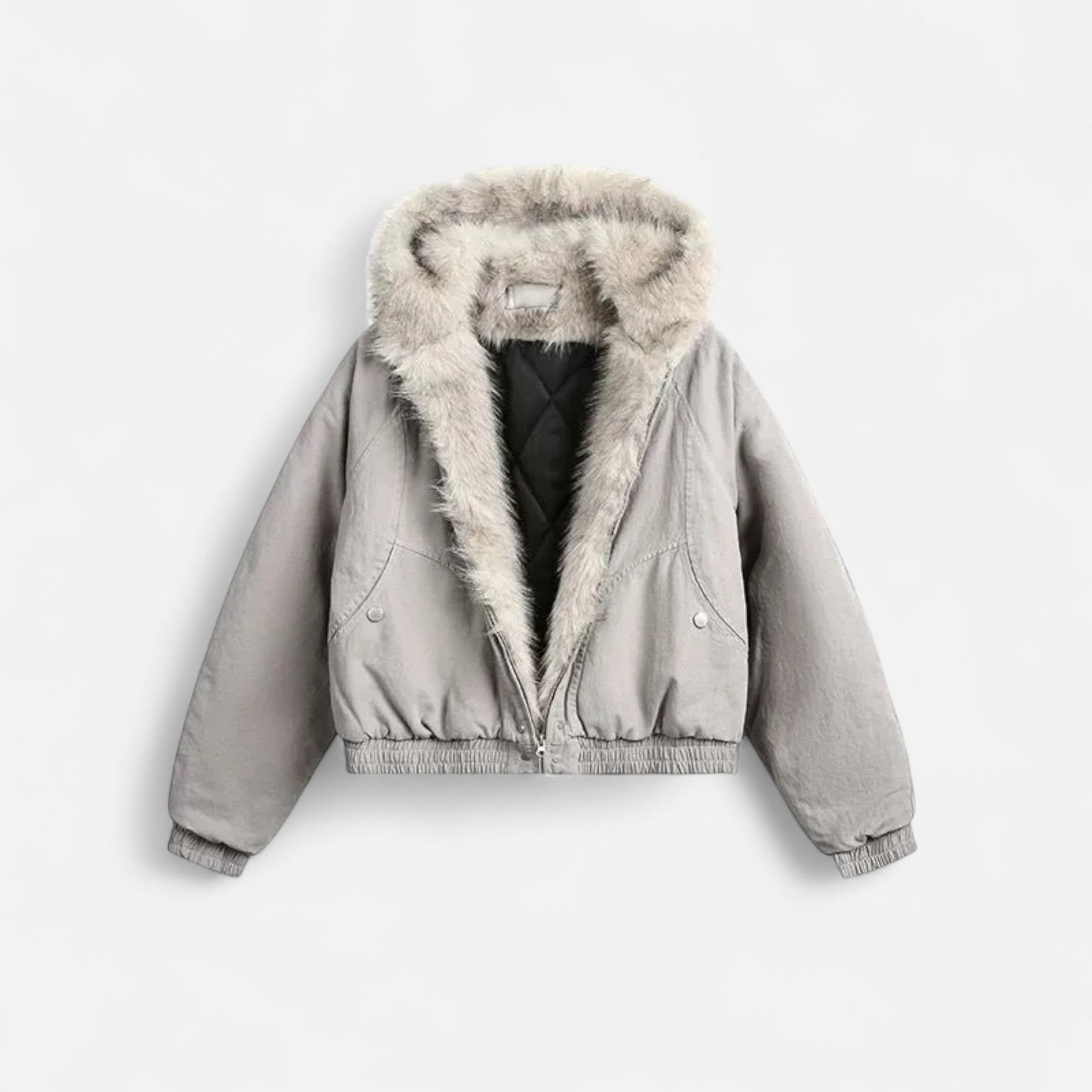 Women’s Retro Winter Fur Hooded Collar Thermal Coat with Functional Pockets and Zippers