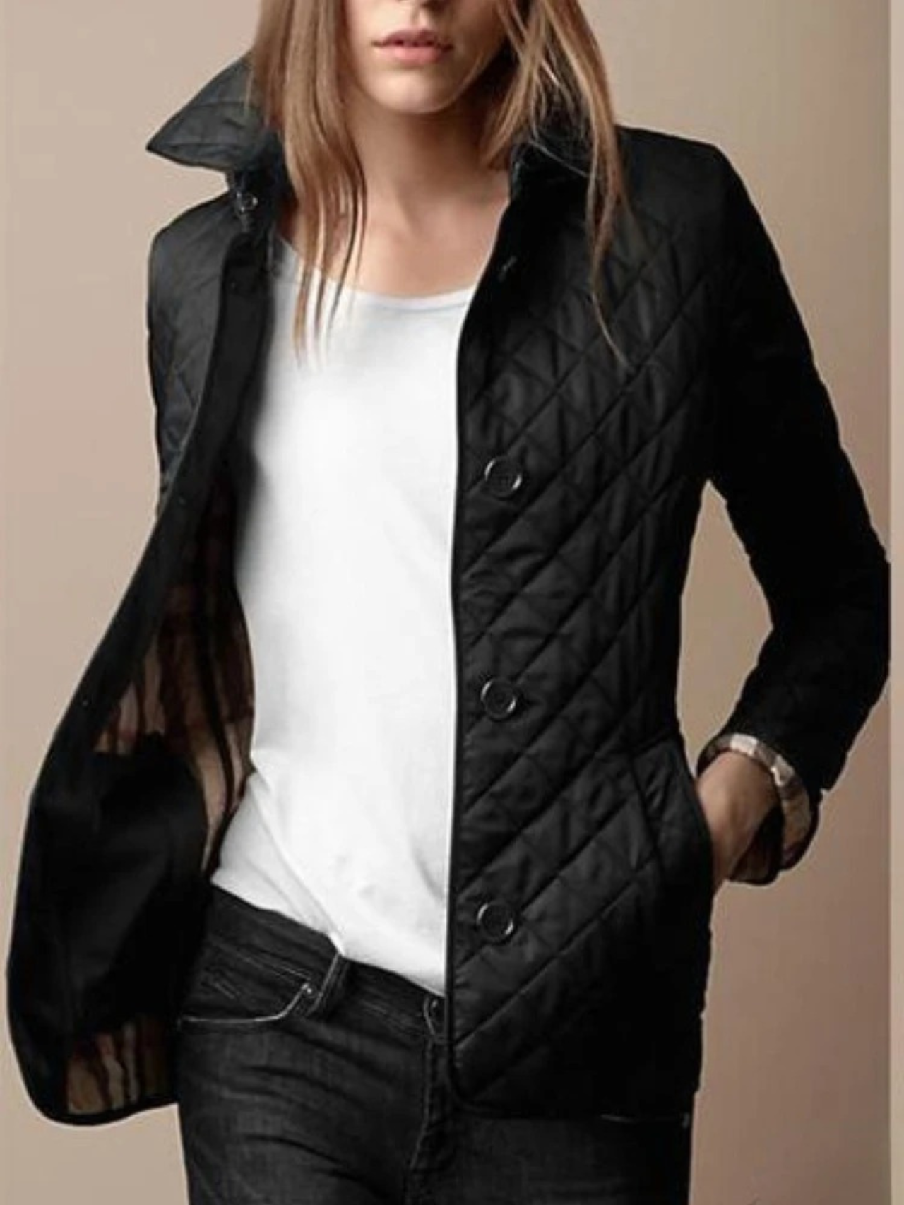 Women’s Winter Turned-Down Collar Quilted Jacket for Cold Season